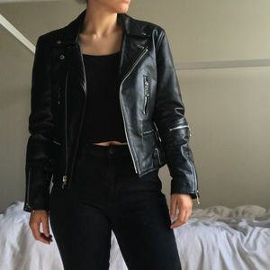 Black Leather Moto Jacket by Straight to Hell